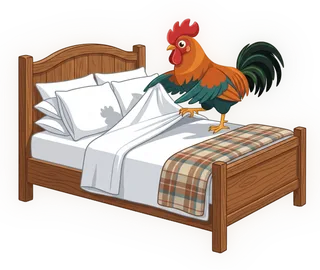 Roosta the rooster doing the Make Your Bed mission
