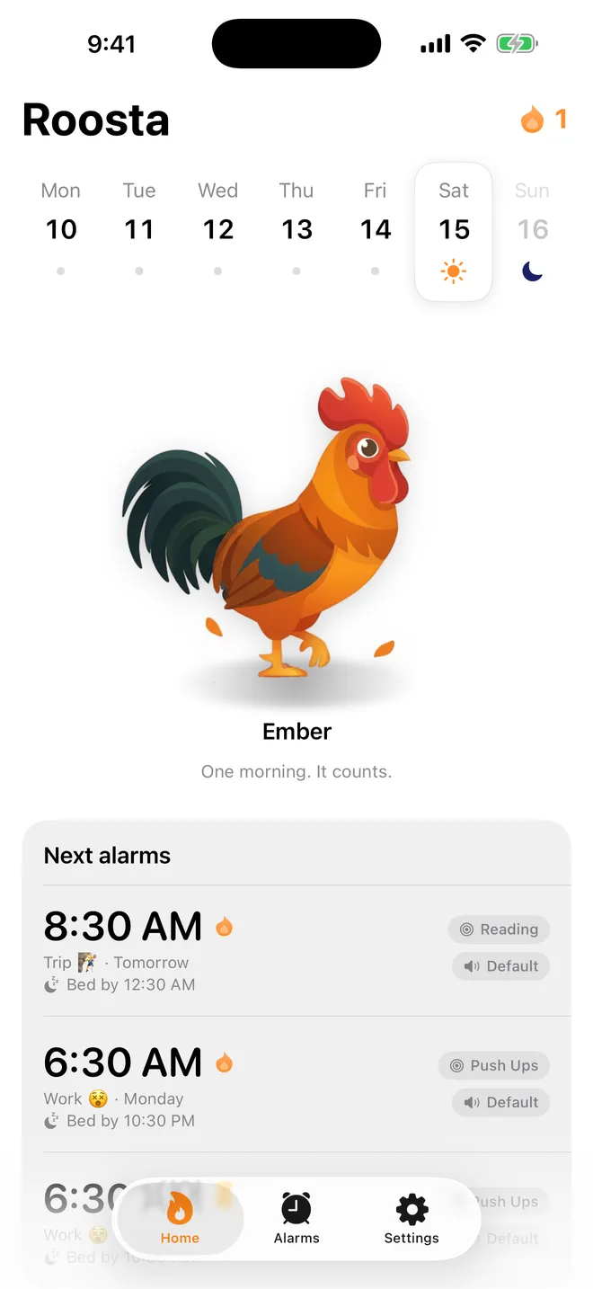Roosta on iPhone — home screen